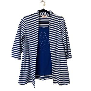 Quacker Factory Sweater Womens Small  Royal Blue Stopped Rhymes Stone Cardigan